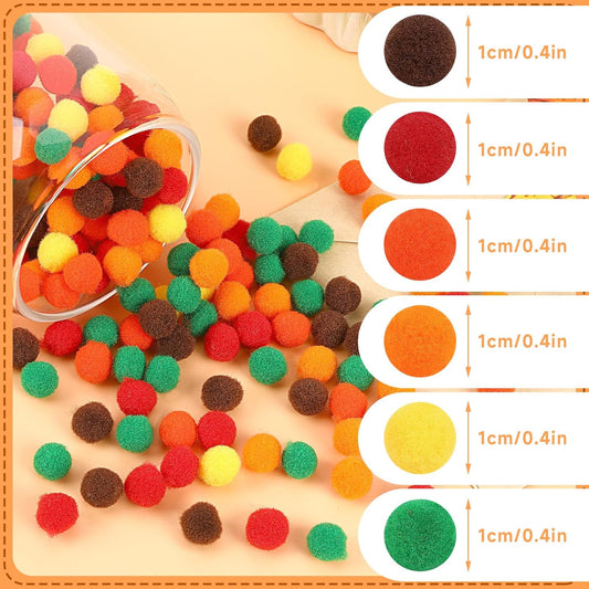 Fall Pom Poms Balls, 1000 Pieces Orange Brown Pom Poms for Crafts Making DIY Autumn Thanksgiving Party Decorations Supplies (6colors, 1 cm ) | 1cm Mini, 6 Colors, Orange Brown Yellow Pompom, DIY Craft Making, Handmade Project, Thanksgiving Christmas