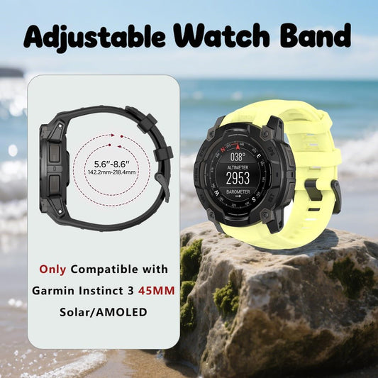Watch Band for Garmin Instinct 3 （45mm, Silicone Watch Band, Adjustable Waterproof Strap for Men & Women, Soft Durable Replacement Strap