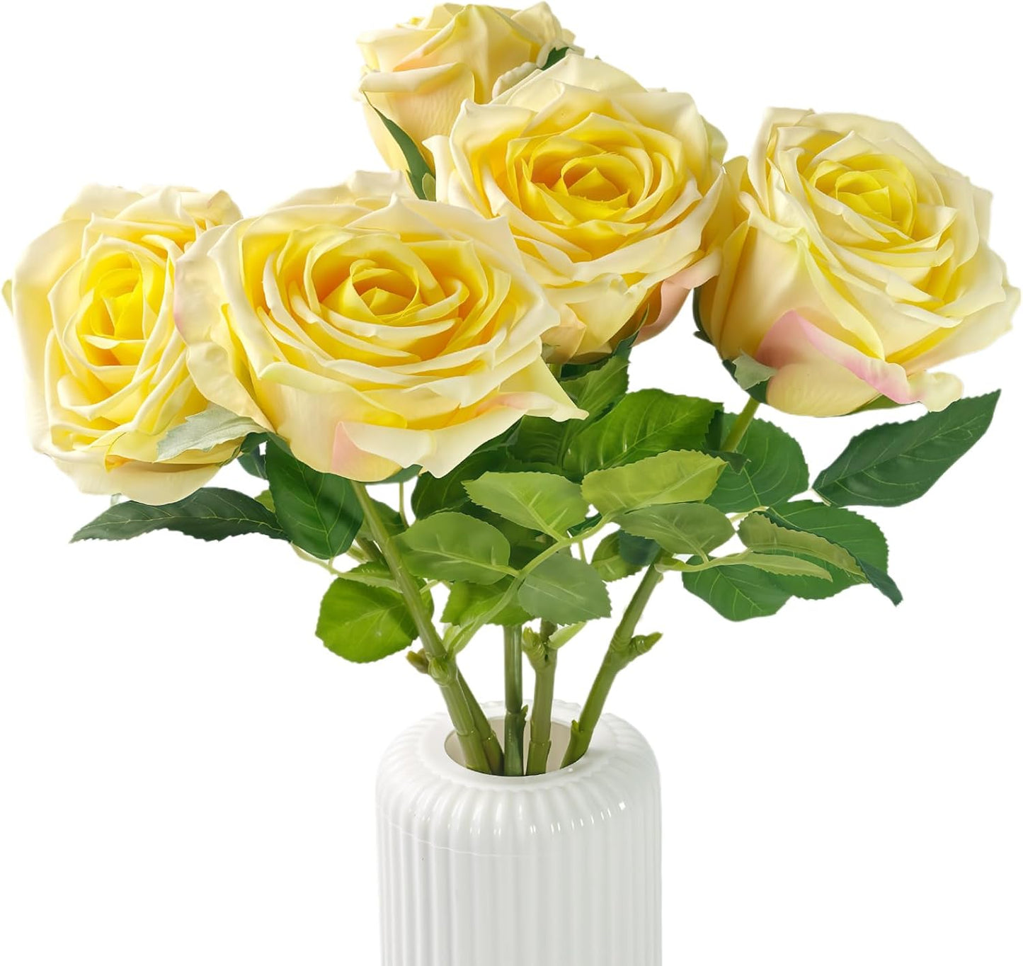 5Pcs Yellow Real Touch Latex Roses Wedding Centerpiece Home Decor | Real-touch yellow latex roses.Lifelike petals,bendable stems.Perfect for wedding centerpiece,vase,or DIY bouquet. No watering