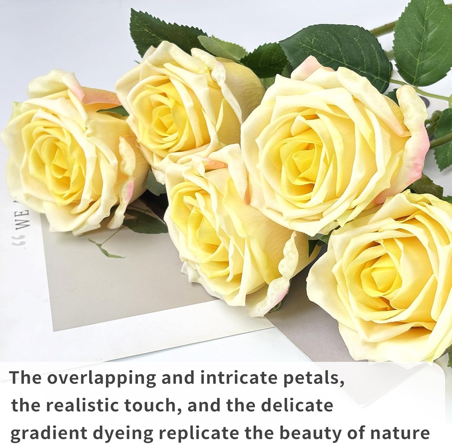 5Pcs Yellow Real Touch Latex Roses Wedding Centerpiece Home Decor | Real-touch yellow latex roses.Lifelike petals,bendable stems.Perfect for wedding centerpiece,vase,or DIY bouquet. No watering