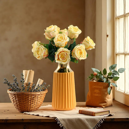 5Pcs Yellow Real Touch Latex Roses Wedding Centerpiece Home Decor | Real-touch yellow latex roses.Lifelike petals,bendable stems.Perfect for wedding centerpiece,vase,or DIY bouquet. No watering