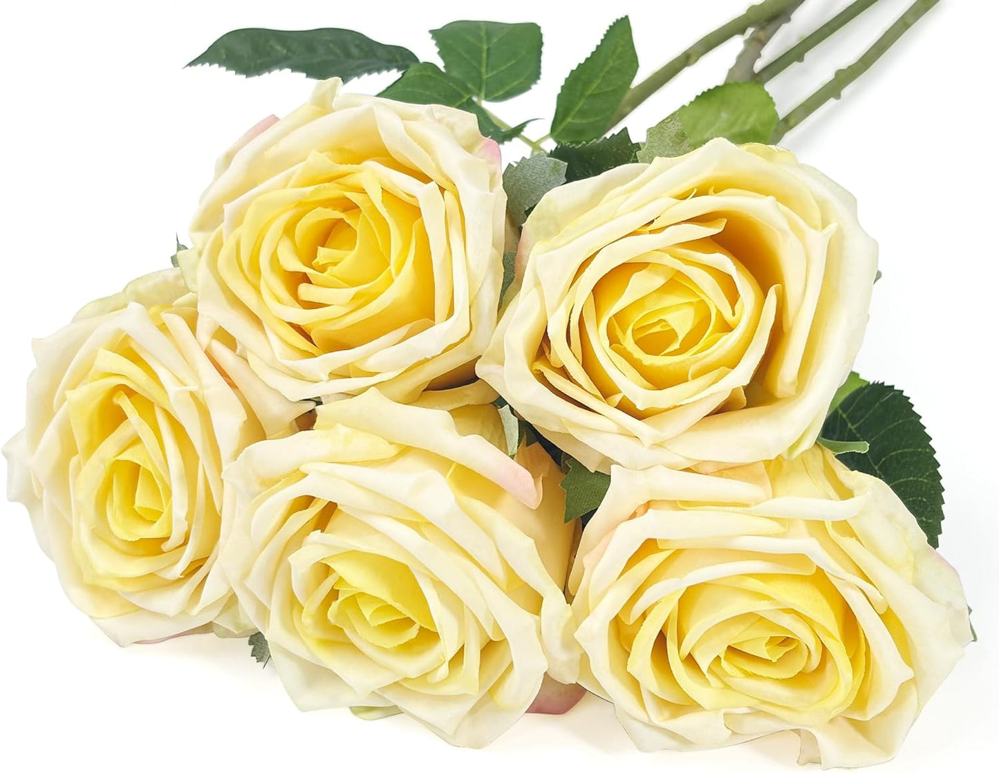 5Pcs Yellow Real Touch Latex Roses Wedding Centerpiece Home Decor | Real-touch yellow latex roses.Lifelike petals,bendable stems.Perfect for wedding centerpiece,vase,or DIY bouquet. No watering