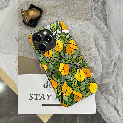 Case Compatible with iPhone 14 Pro, Cute Dual Layer Hybrid Phone Cover, Military Grade Drop Protection, Aesthetic Shockproof Phone Case for Women Girls, Stained Glass Summer Lemon