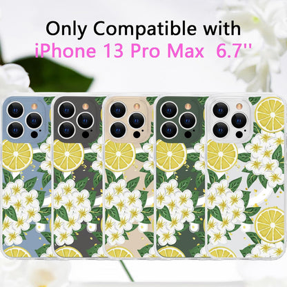 for iPhone 13 Pro Max Flower Magnetic Case Compatible with MagSafe Floral Pattern Clear Shockproof PC Back Soft TPU Edge Slim Cover for Girls Women iPhone 13 Pro Max 6.7'', Lemon Flower