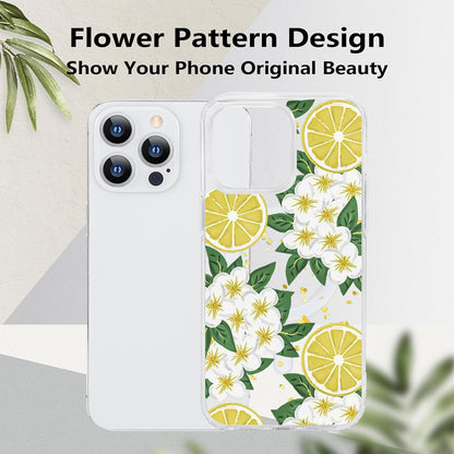for iPhone 13 Pro Max Flower Magnetic Case Compatible with MagSafe Floral Pattern Clear Shockproof PC Back Soft TPU Edge Slim Cover for Girls Women iPhone 13 Pro Max 6.7'', Lemon Flower