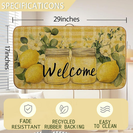 Lemon Door Mat, Non-Slip Welcome Front Doormat for Porch Entrance, Low Profile Rug for Indoor, Summer Home Decor