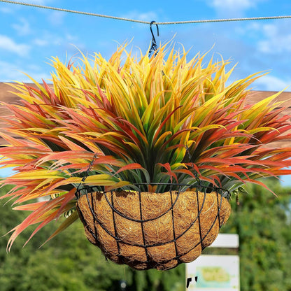 16 Pieces 17 in Artificial Tall Grass Plastic Fake Outdoors Plants Faux Bushes UV Resistant Greenery Shrubs for Home Garden Pathway Front Porch Decor (Yellow,Orange Red)
