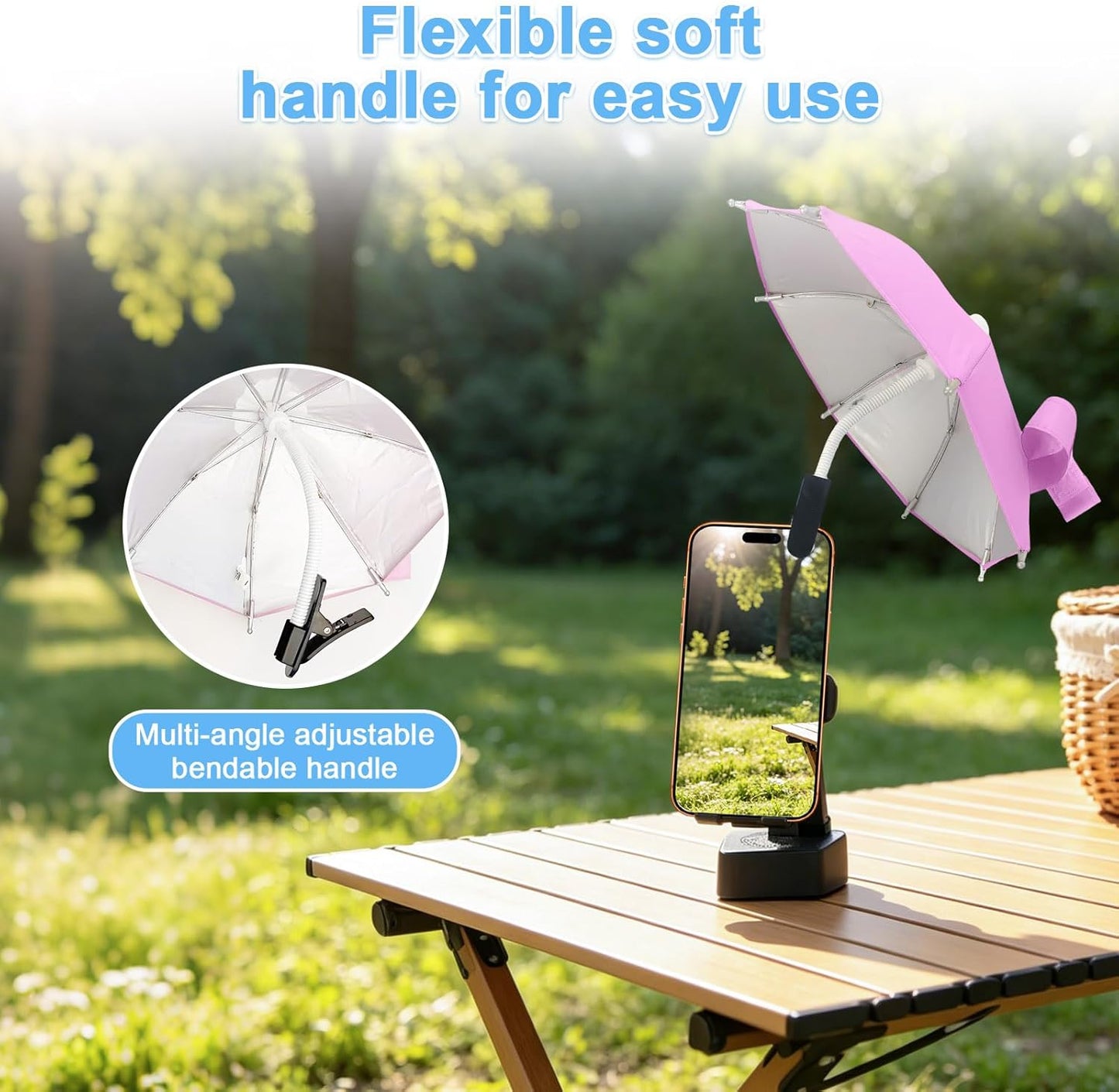 Phone Umbrella with Clip, Flexible Umbrella for iPhone, Mini Umbrella Cell Phone Sun Shade, Anti-Glare Sun Blocker for Smartphones, Portable Phone Umbrella for Sun & Outdoor, Chartreuse