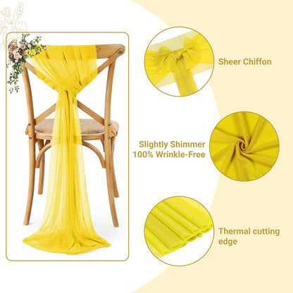 ® Pack of 10 Chiffon Chair Sashes Bows for Wedding Events Supplies, Decorations for Birthday Party, Graduation, Engagement, Chair Sashes fits Banquet Chair Cover Tie Back Band - Yellow
