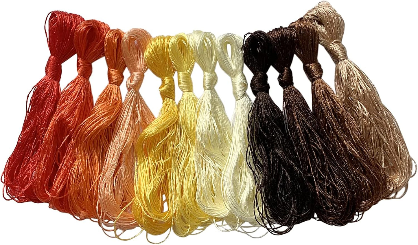 12 Skeins Mulberry Silk Floss Embroidery Thread Floss-Cross Stitch Threads China Silk Woven Jewelry Threads DIY Sewing Kits (Red/Yellow/Brown Gradient)
