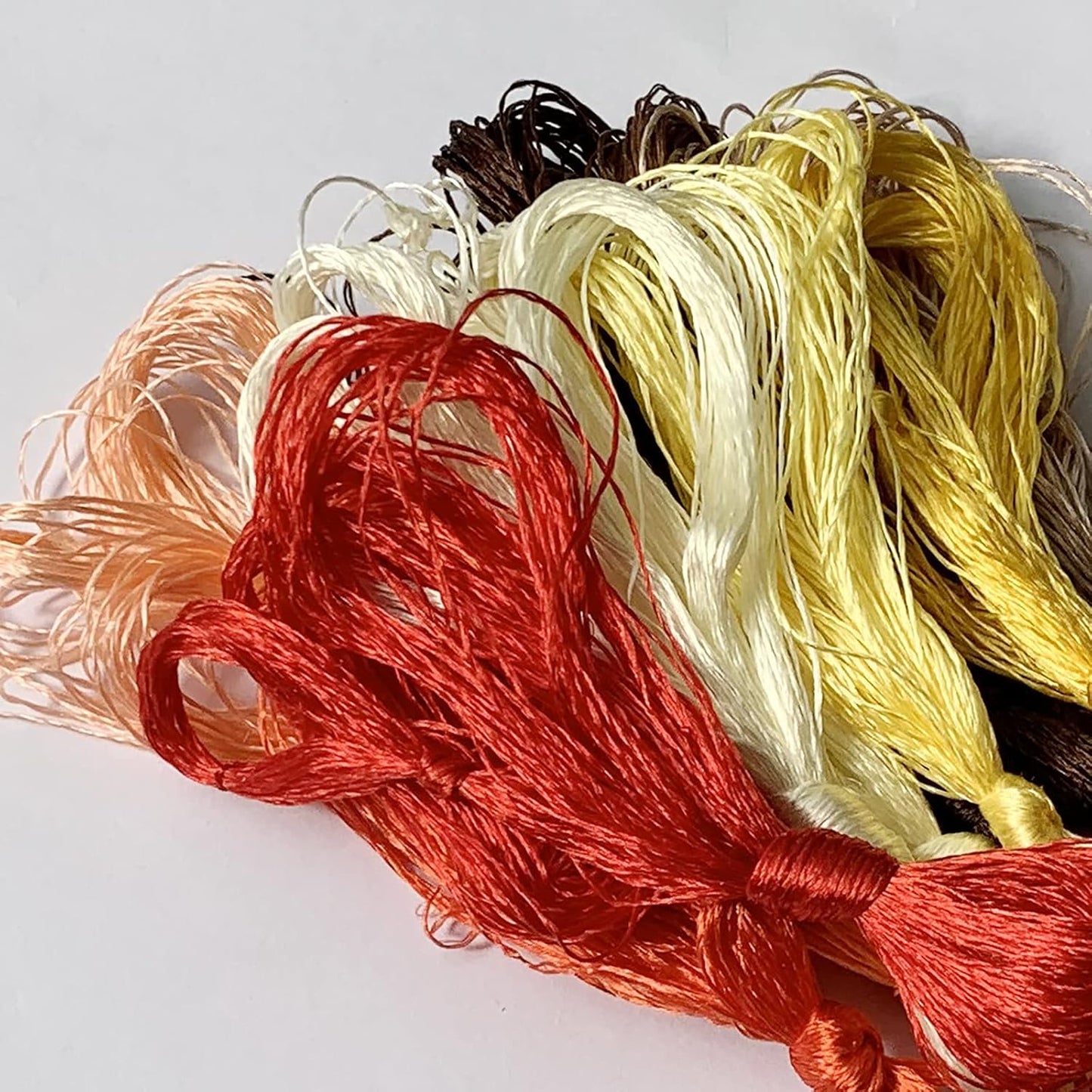 12 Skeins Mulberry Silk Floss Embroidery Thread Floss-Cross Stitch Threads China Silk Woven Jewelry Threads DIY Sewing Kits (Red/Yellow/Brown Gradient)