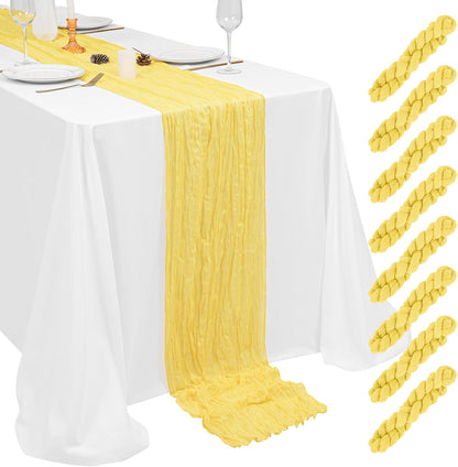 8 Pack Yellow Cheesecloth Table Runner 17 x 108 Inch Boho Cheese Cloth Table Runners Semi Sheer Gauze Table Runners for Wedding Bridal Baby Shower Party Rustic Farmhouse Decoration