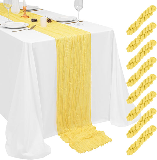 8 Pack Yellow Cheesecloth Table Runner 17 x 108 Inch Boho Cheese Cloth Table Runners Semi Sheer Gauze Table Runners for Wedding Bridal Baby Shower Party Rustic Farmhouse Decoration