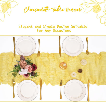 8 Pack Yellow Cheesecloth Table Runner 17 x 108 Inch Boho Cheese Cloth Table Runners Semi Sheer Gauze Table Runners for Wedding Bridal Baby Shower Party Rustic Farmhouse Decoration