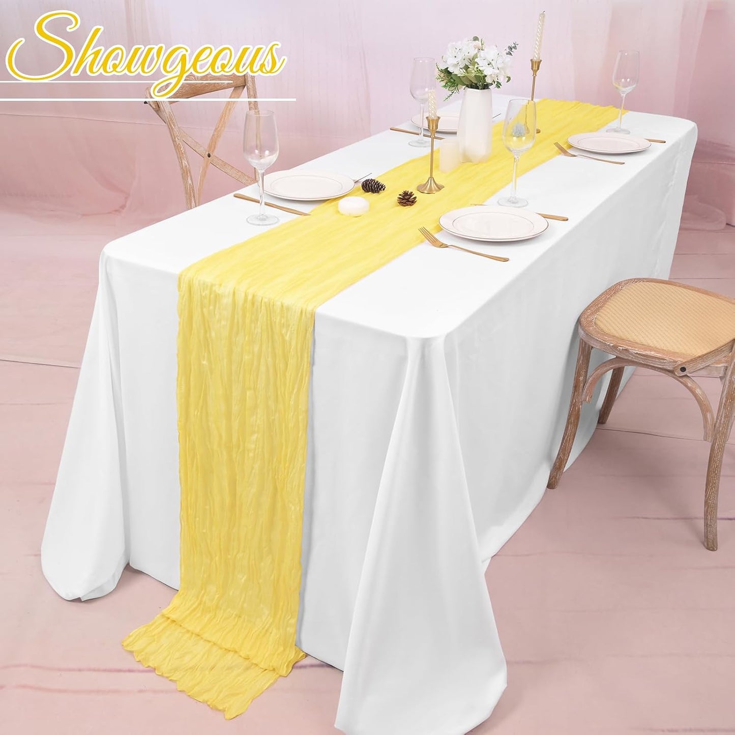8 Pack Yellow Cheesecloth Table Runner 17 x 108 Inch Boho Cheese Cloth Table Runners Semi Sheer Gauze Table Runners for Wedding Bridal Baby Shower Party Rustic Farmhouse Decoration