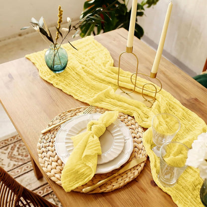8 Pack Yellow Cheesecloth Table Runner 17 x 108 Inch Boho Cheese Cloth Table Runners Semi Sheer Gauze Table Runners for Wedding Bridal Baby Shower Party Rustic Farmhouse Decoration