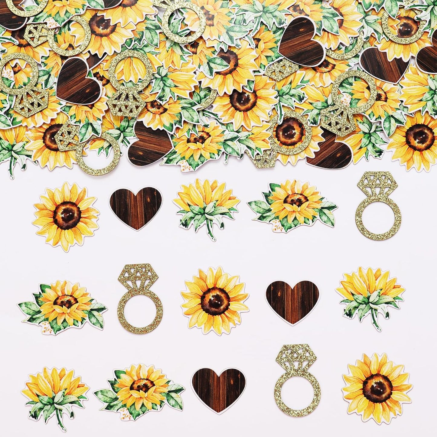 Sunflower Bridal Shower Decorations Confetti, 200pcs Sunflower Table Confetti Glitter Double Sided Printing, Sunflower Heart Ring Confetti for Sunflower Bride to Be Wedding Engage Decoration