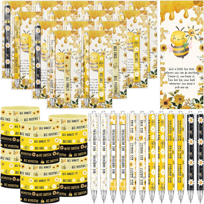 108 Pcs Back to School Gifts Inspirational Bee Pens Cute Ballpoint Pens Bee Bracelets with Motivational Bookmarks Thank You Gifts for Students Teacher Team Coworker Staff Office Party Favors