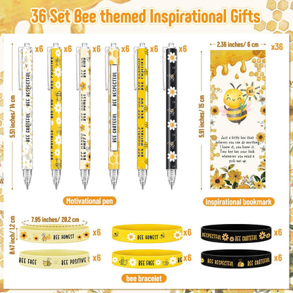 108 Pcs Back to School Gifts Inspirational Bee Pens Cute Ballpoint Pens Bee Bracelets with Motivational Bookmarks Thank You Gifts for Students Teacher Team Coworker Staff Office Party Favors