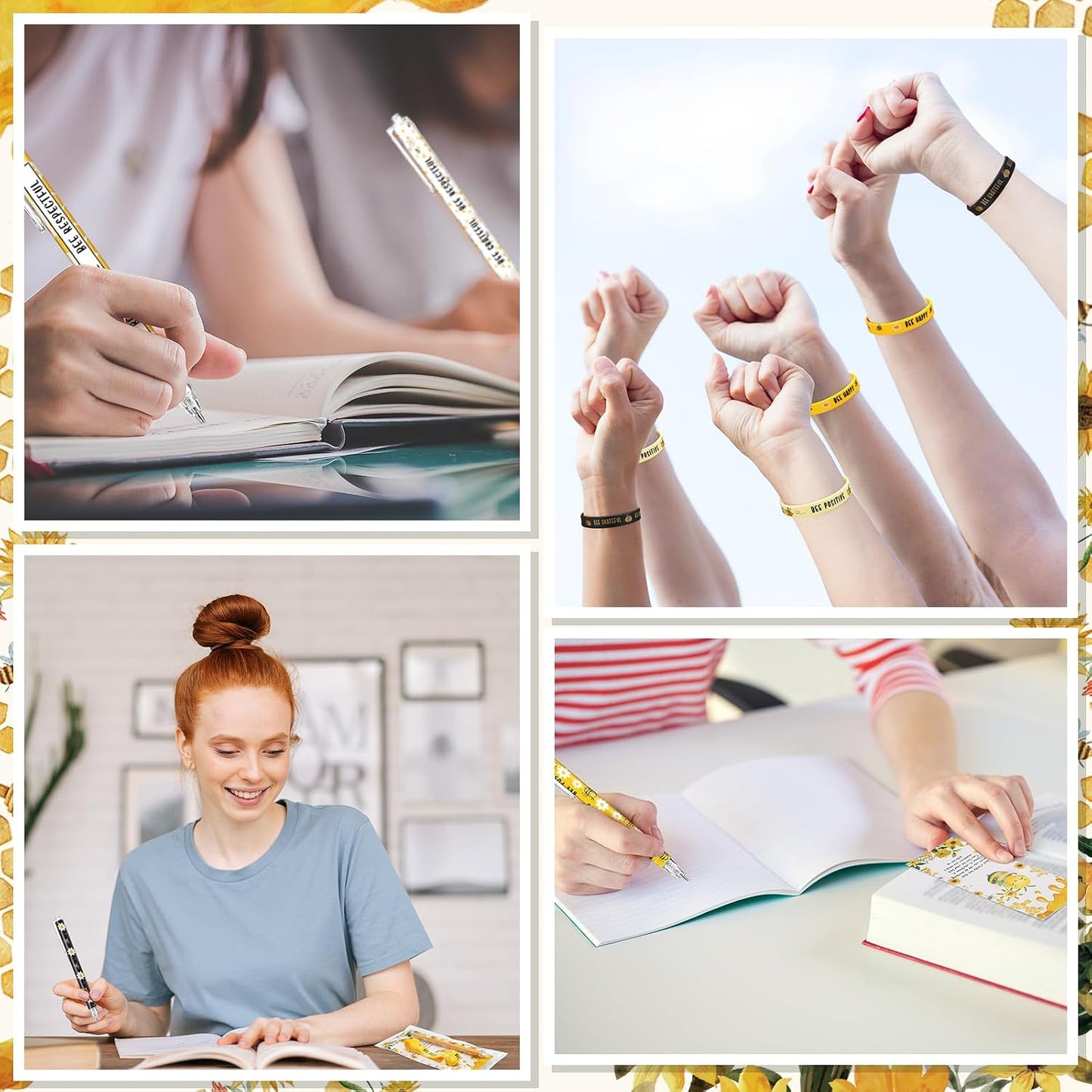 108 Pcs Back to School Gifts Inspirational Bee Pens Cute Ballpoint Pens Bee Bracelets with Motivational Bookmarks Thank You Gifts for Students Teacher Team Coworker Staff Office Party Favors
