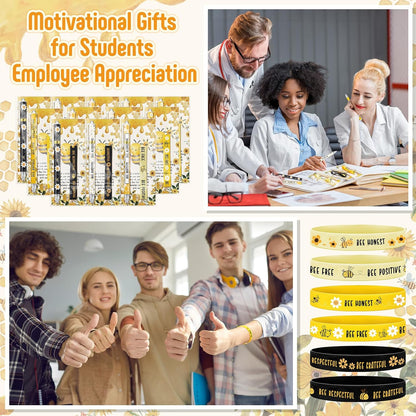 108 Pcs Back to School Gifts Inspirational Bee Pens Cute Ballpoint Pens Bee Bracelets with Motivational Bookmarks Thank You Gifts for Students Teacher Team Coworker Staff Office Party Favors