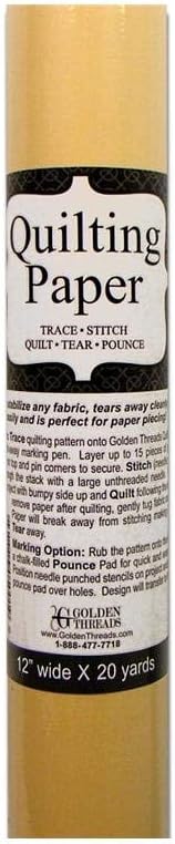 Golden Threads Quilting Paper Roll 12" x 20 Yards – Transparent Yellow Quilting Design Paper for Pantographs, Tracing, Longarm & Domestic Sewing Patterns