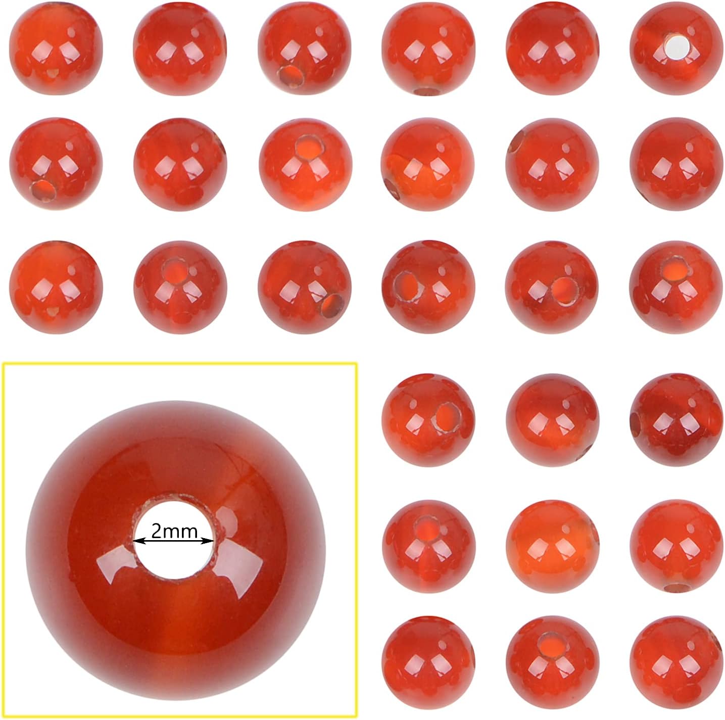 6mm Natural Crystal Beads Stone Gemstone Round Energy Healing Strand Loose Beads for Jewelry Making Bracelets Anklets Big Hole(2.0mm) 60pcs(Carnelian, 6MM)