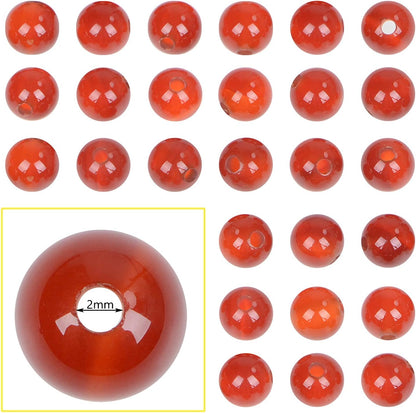 6mm Natural Crystal Beads Stone Gemstone Round Energy Healing Strand Loose Beads for Jewelry Making Bracelets Anklets Big Hole(2.0mm) 60pcs(Carnelian, 6MM)