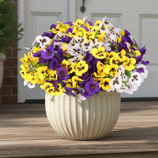Artificial Pansies for Outdoors UV Resistant Artificial Flowers | Fake Flowers for Garden Front Door Porch Planter Patio Home Decor (12pcs, Mixed 3 Colors)