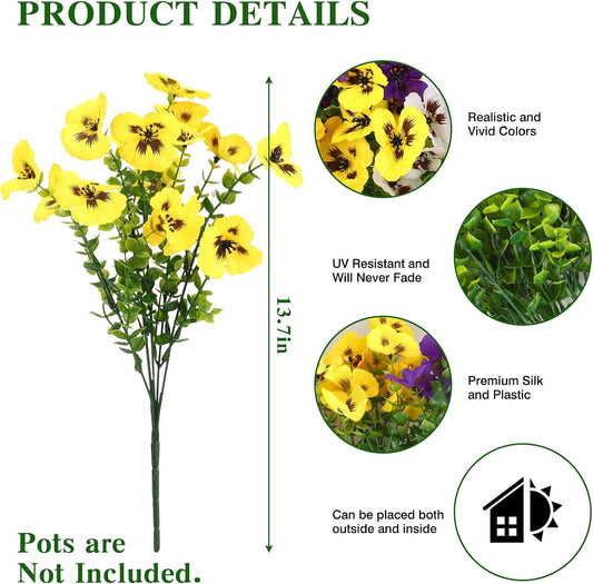 Artificial Pansies for Outdoors UV Resistant Artificial Flowers | Fake Flowers for Garden Front Door Porch Planter Patio Home Decor (12pcs, Mixed 3 Colors)