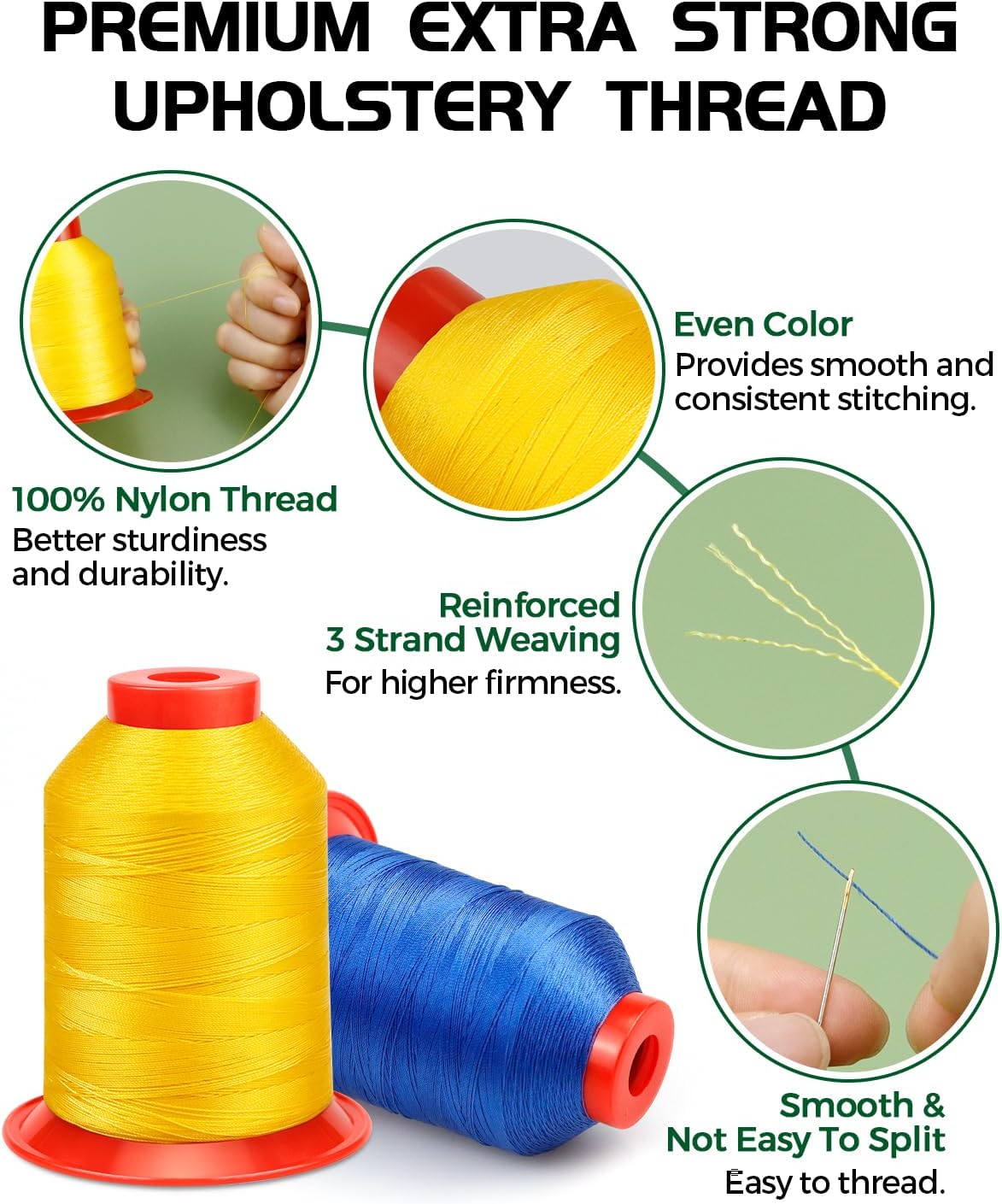 Extra Strong Upholstery Thread,Yellow 1000 Meters Bonded Nylon Thread for Denim Leather,Craft,Machine,DIY and Home (1 Pack) CJ