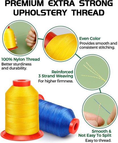 Extra Strong Upholstery Thread,Yellow 1000 Meters Bonded Nylon Thread for Denim Leather,Craft,Machine,DIY and Home (1 Pack) CJ