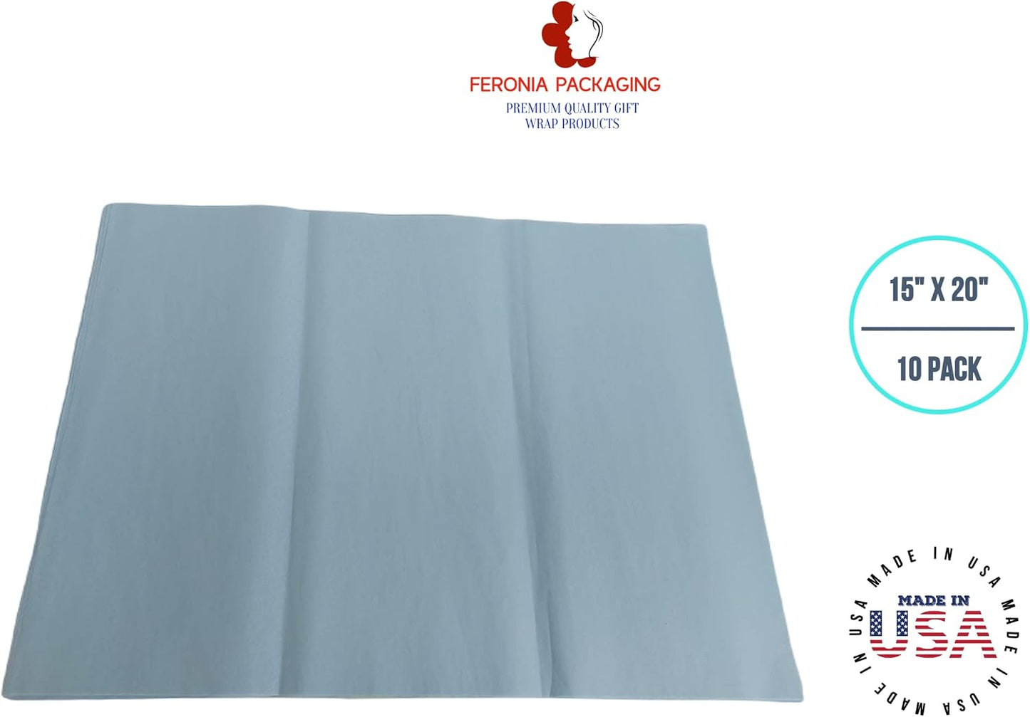 Light Blue Tissue Paper Squares, Bulk 10 Sheets, Premium Gift Wrap and Art Supplies for Birthdays, Holidays, or Presents, Large 15 Inch x 20 Inch Made in USA