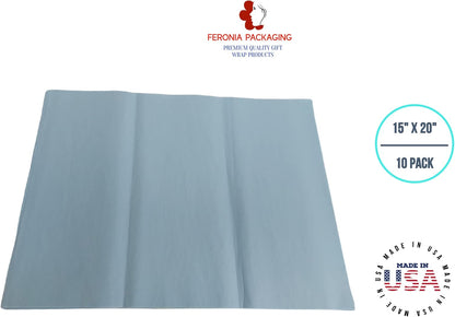Light Blue Tissue Paper Squares, Bulk 10 Sheets, Premium Gift Wrap and Art Supplies for Birthdays, Holidays, or Presents, Large 15 Inch x 20 Inch Made in USA