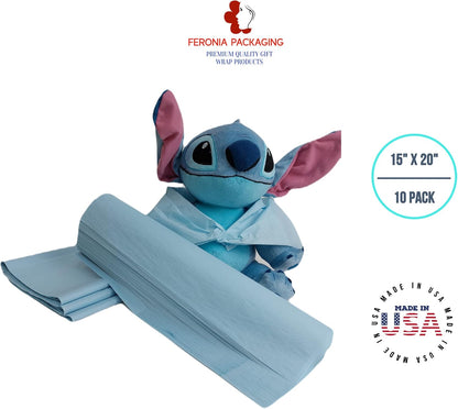 Light Blue Tissue Paper Squares, Bulk 10 Sheets, Premium Gift Wrap and Art Supplies for Birthdays, Holidays, or Presents, Large 15 Inch x 20 Inch Made in USA