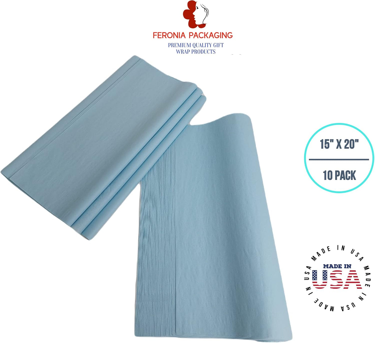 Light Blue Tissue Paper Squares, Bulk 10 Sheets, Premium Gift Wrap and Art Supplies for Birthdays, Holidays, or Presents, Large 15 Inch x 20 Inch Made in USA
