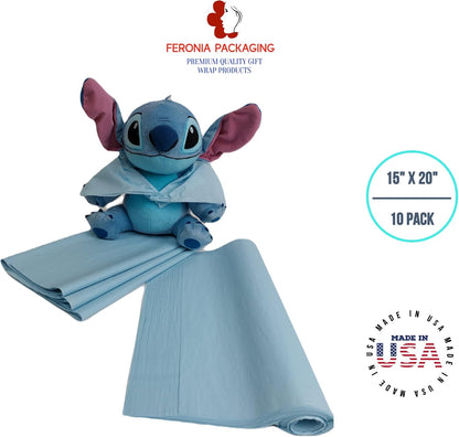 Light Blue Tissue Paper Squares, Bulk 10 Sheets, Premium Gift Wrap and Art Supplies for Birthdays, Holidays, or Presents, Large 15 Inch x 20 Inch Made in USA