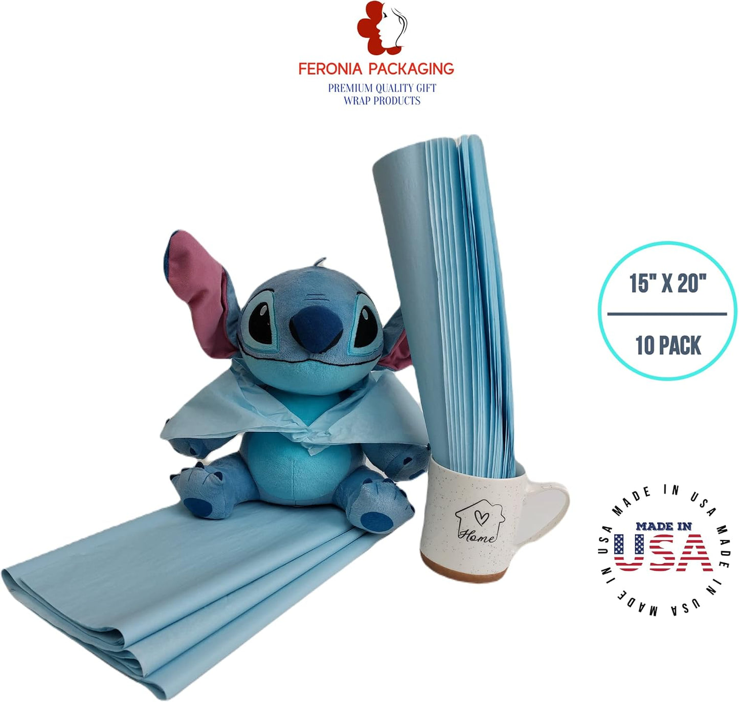 Light Blue Tissue Paper Squares, Bulk 10 Sheets, Premium Gift Wrap and Art Supplies for Birthdays, Holidays, or Presents, Large 15 Inch x 20 Inch Made in USA