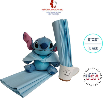 Light Blue Tissue Paper Squares, Bulk 10 Sheets, Premium Gift Wrap and Art Supplies for Birthdays, Holidays, or Presents, Large 15 Inch x 20 Inch Made in USA