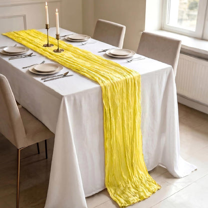 3 Pack Yellow Cheesecloth Table Runner 21 x 120 Inch Boho Gauze Sheer Table Runner 10FT Long for Wedding Baby Shower Bridal Shower Easter Holiday Birthday Home Decor