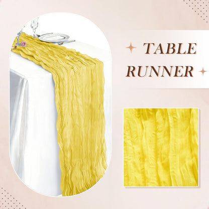 3 Pack Yellow Cheesecloth Table Runner 21 x 120 Inch Boho Gauze Sheer Table Runner 10FT Long for Wedding Baby Shower Bridal Shower Easter Holiday Birthday Home Decor