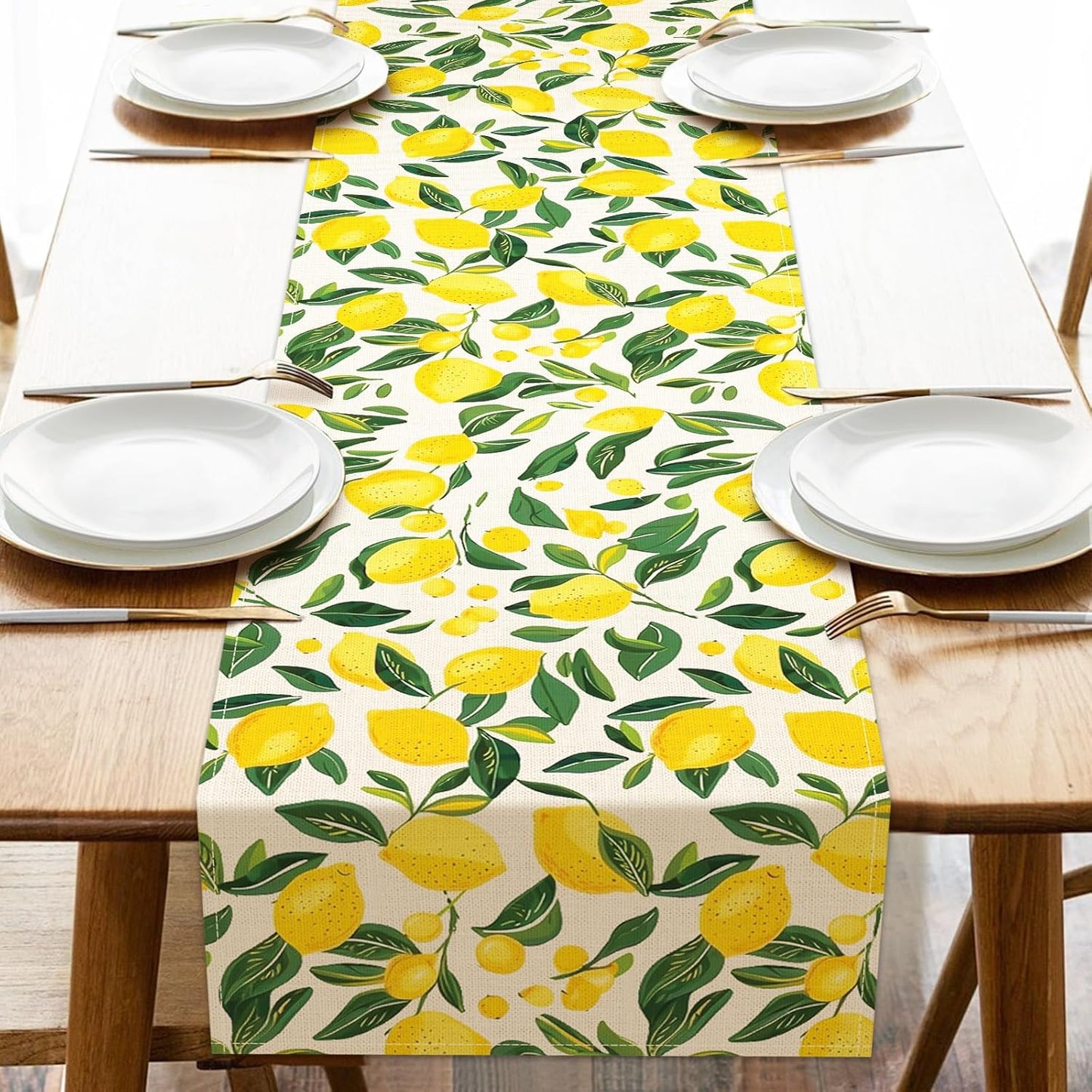 Lemon Dining Table Runner, Spring Summer Citrus Fruit Burlap Kitchen Decoration, Seasonal Indoor Outdoor Home Decor Party Supply 13 x 72 Inches