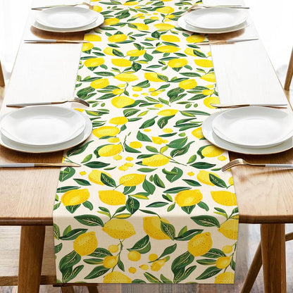 Lemon Dining Table Runner, Spring Summer Citrus Fruit Burlap Kitchen Decoration, Seasonal Indoor Outdoor Home Decor Party Supply 13 x 72 Inches