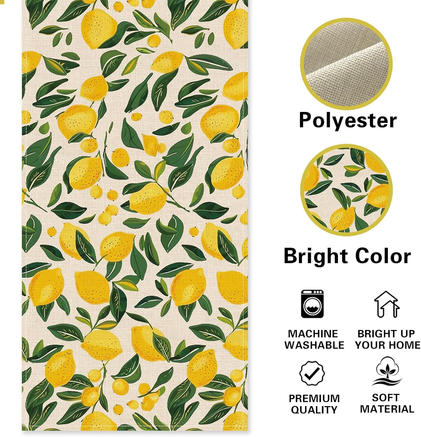 Lemon Dining Table Runner, Spring Summer Citrus Fruit Burlap Kitchen Decoration, Seasonal Indoor Outdoor Home Decor Party Supply 13 x 72 Inches