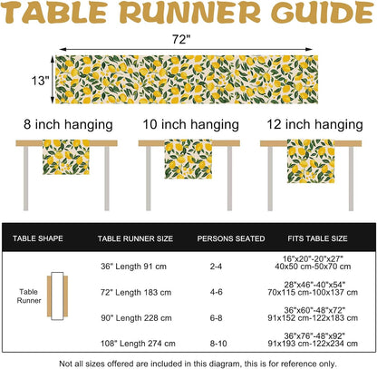 Lemon Dining Table Runner, Spring Summer Citrus Fruit Burlap Kitchen Decoration, Seasonal Indoor Outdoor Home Decor Party Supply 13 x 72 Inches
