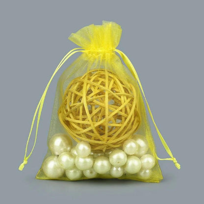100 Count Sheer Organza Mesh Drawstring Gift Bags 5x7 Inch Yellow | Jewelry Candy Soap Beads Clear Wrap Pouches for Baby Shower Easter Baptism Bridal Shower Party Favors Birthday Rustic Wedding