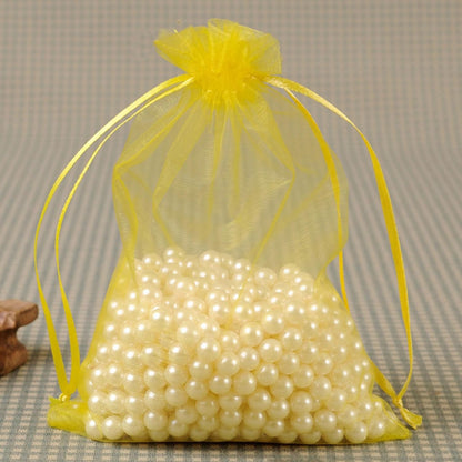 100 Count Sheer Organza Mesh Drawstring Gift Bags 5x7 Inch Yellow | Jewelry Candy Soap Beads Clear Wrap Pouches for Baby Shower Easter Baptism Bridal Shower Party Favors Birthday Rustic Wedding