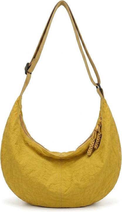 Nylon Crossbody Bags for Women Slouchy Crescent Tote Bag Lightweight Casual Shoulder Hobo Dumpling Bag Travel Sling Purse