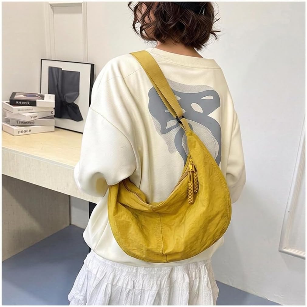 Nylon Crossbody Bags for Women Slouchy Crescent Tote Bag Lightweight Casual Shoulder Hobo Dumpling Bag Travel Sling Purse