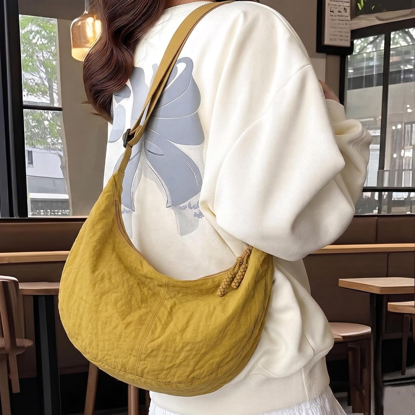 Nylon Crossbody Bags for Women Slouchy Crescent Tote Bag Lightweight Casual Shoulder Hobo Dumpling Bag Travel Sling Purse
